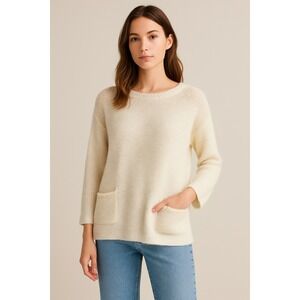 Ulla Johnson Alpaca Wool Blend Ivory‎ Knit Sweater Small Bow Back Pocket Detail